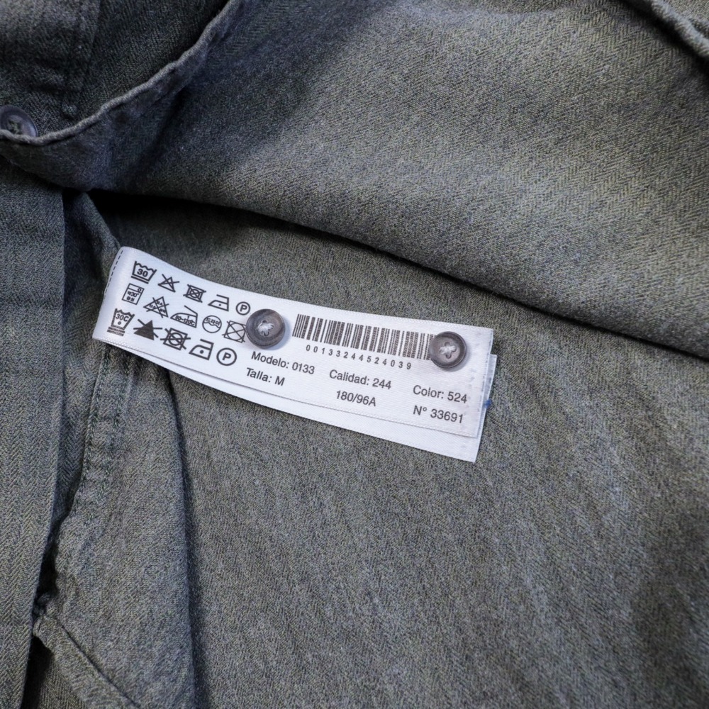 Massimo Dutti Button Down Shirt Mens Medium Olive Green Herringbone Cotton Long - Picture 9 of 13